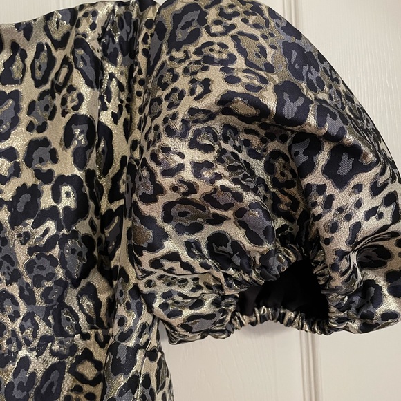 Aidan Mattox strapless, leopard cocktail dress with off the shoulder sleeves - Picture 3 of 8